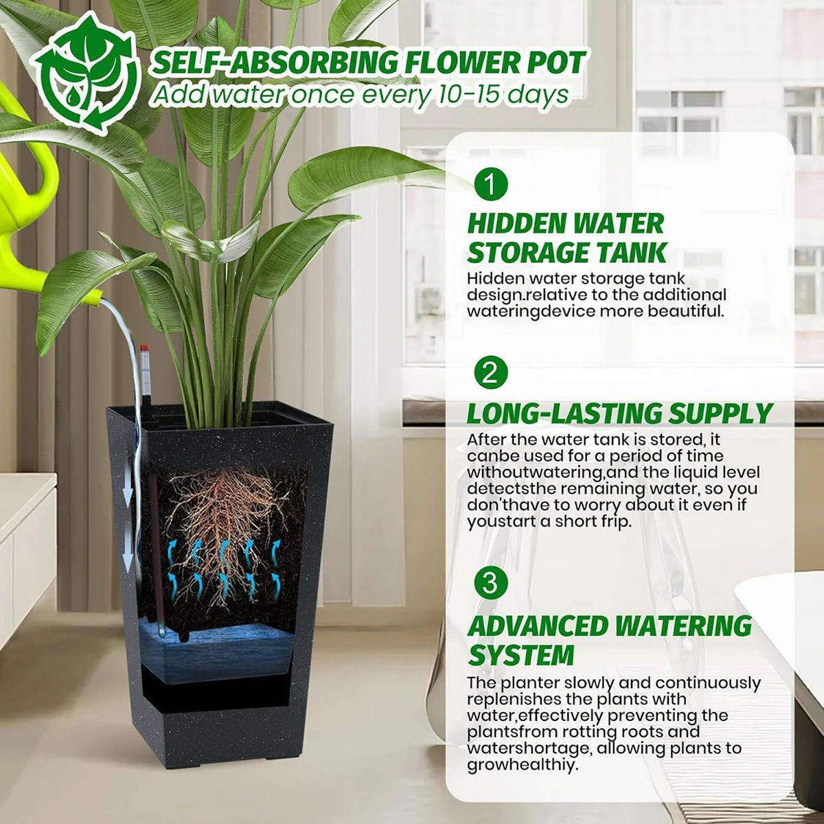 Rectangular Planters Set 2 With Drainage Holes And Level
