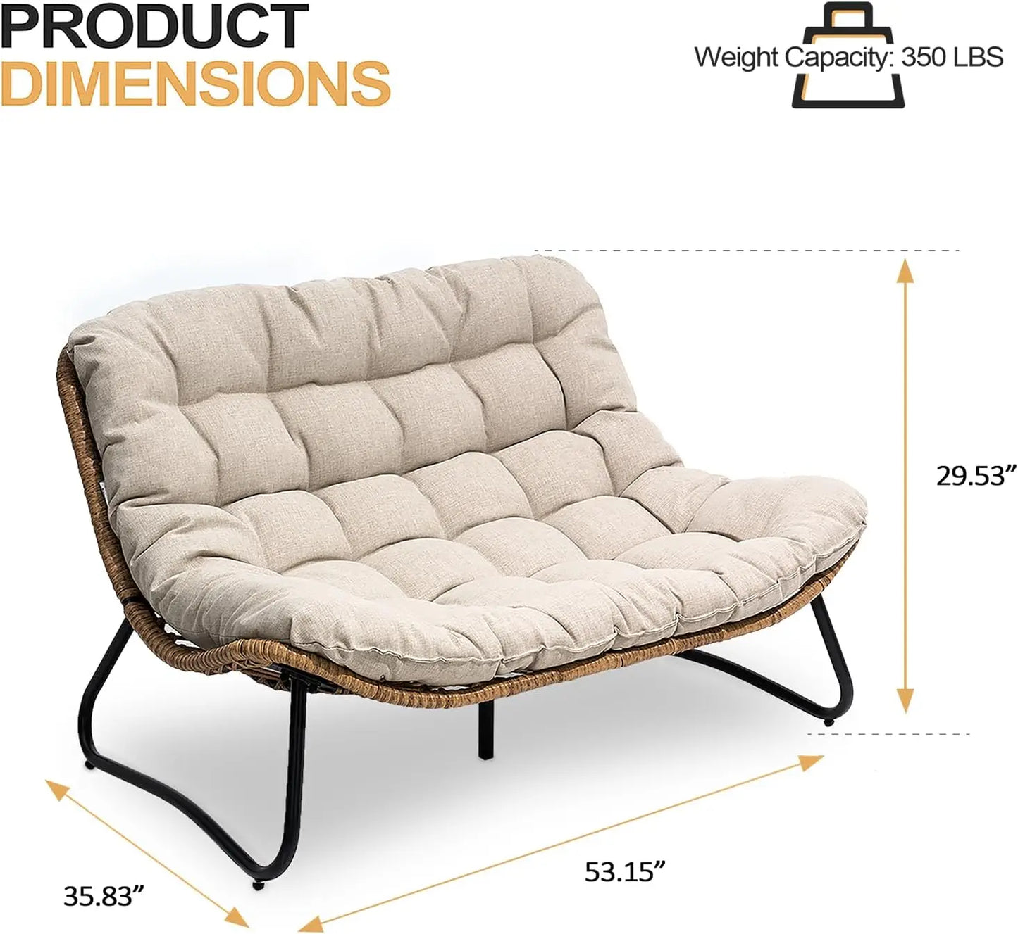 Outdoor Loveseat 2 Seater Couch With Soft Cushion Rattan