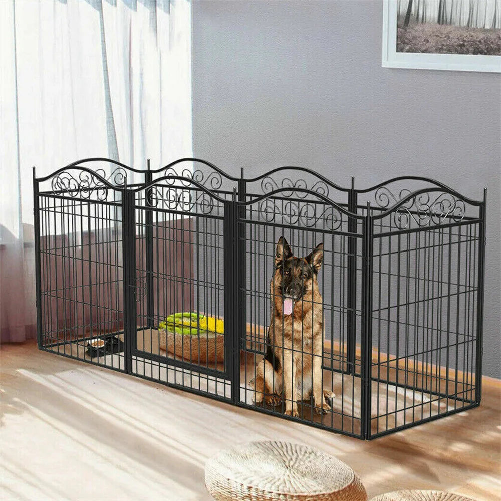 Heavy Duty Dog Playpen 8 Panels Iron Fence With Door