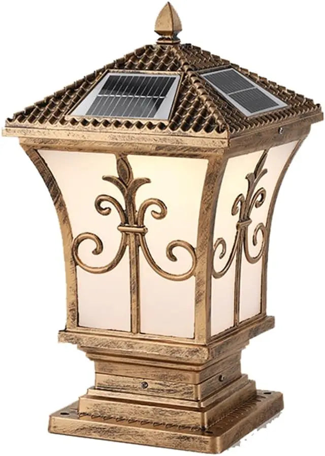 European Bronze Finish Pillar Lamp LED Solar Powered Cap Light