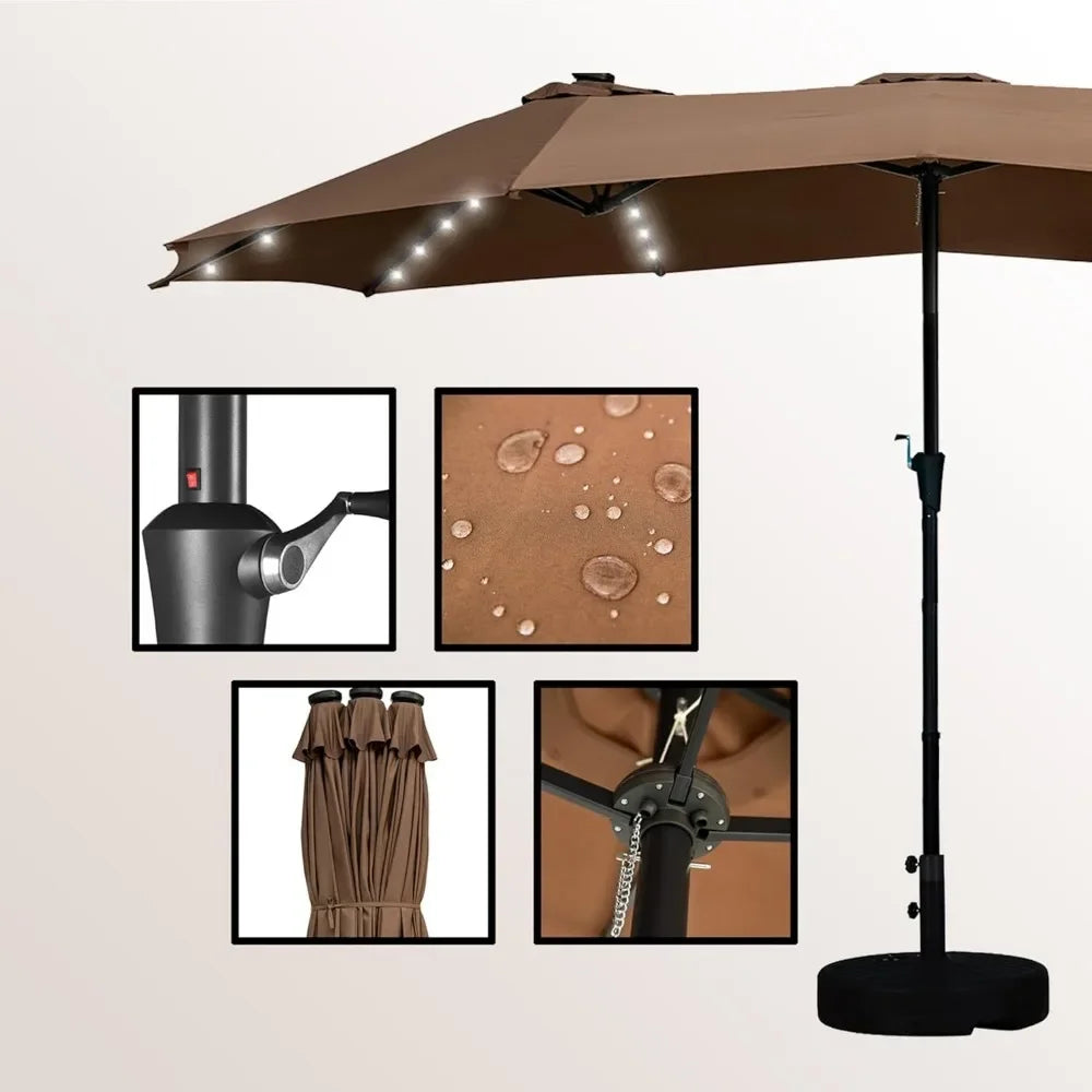 15ft Patio Umbrella With Solar Led Lighted Double-Sided Outdoor Umbrella