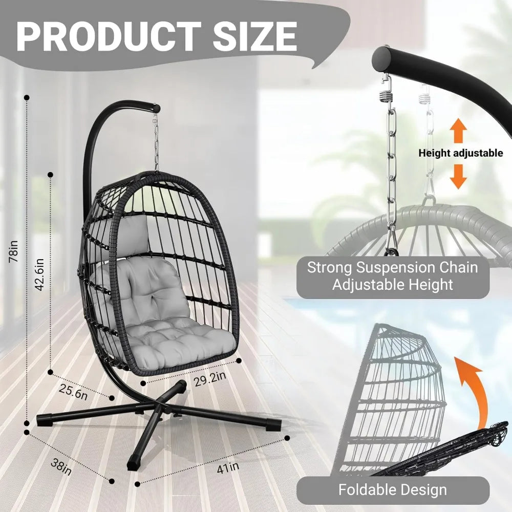 Egg Chair With Stand Patio Garden Rattan Wicker Swing