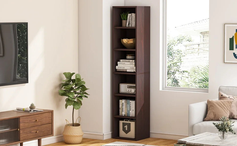 Tribesigns 70.9 Inch Tall Narrow Bookcase, Rustic Corner Bookcase with Storage, 6 Tier Cube Display Shelves for Home Office