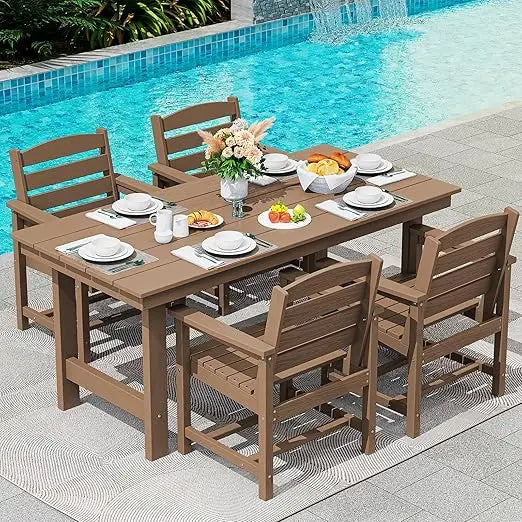 Patio Table Set, Outdoor HDPE Dining Furniture with Umbrella Hole, 5-Piece Dining Chair Set