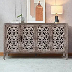 Antique Hollow 4 Door Cabinet American Country Sideboard
