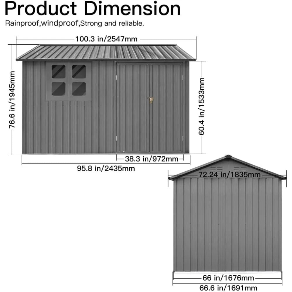 6 X 8 Ft Metal Garden Sheds With Lockable Doors Grey