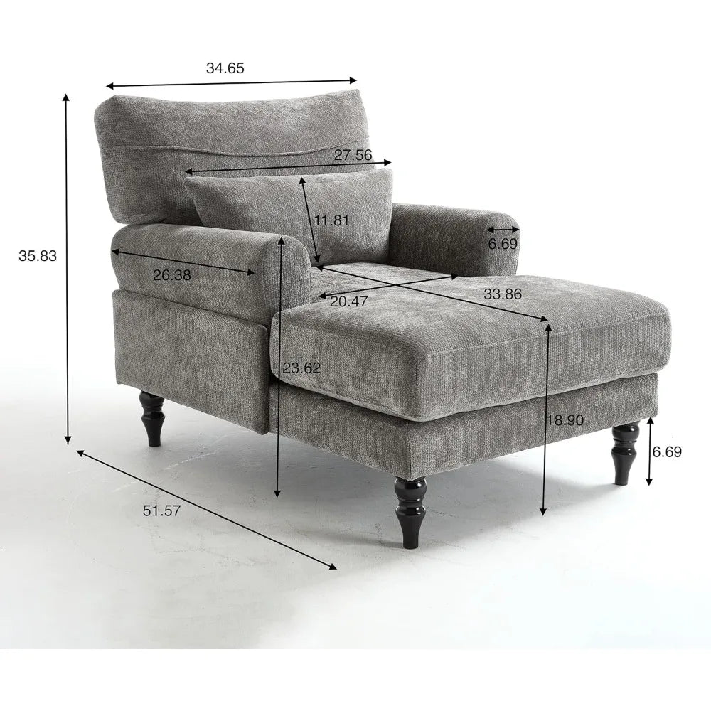 Modern Indoor Chaise Lounge Chair With Double Cushions