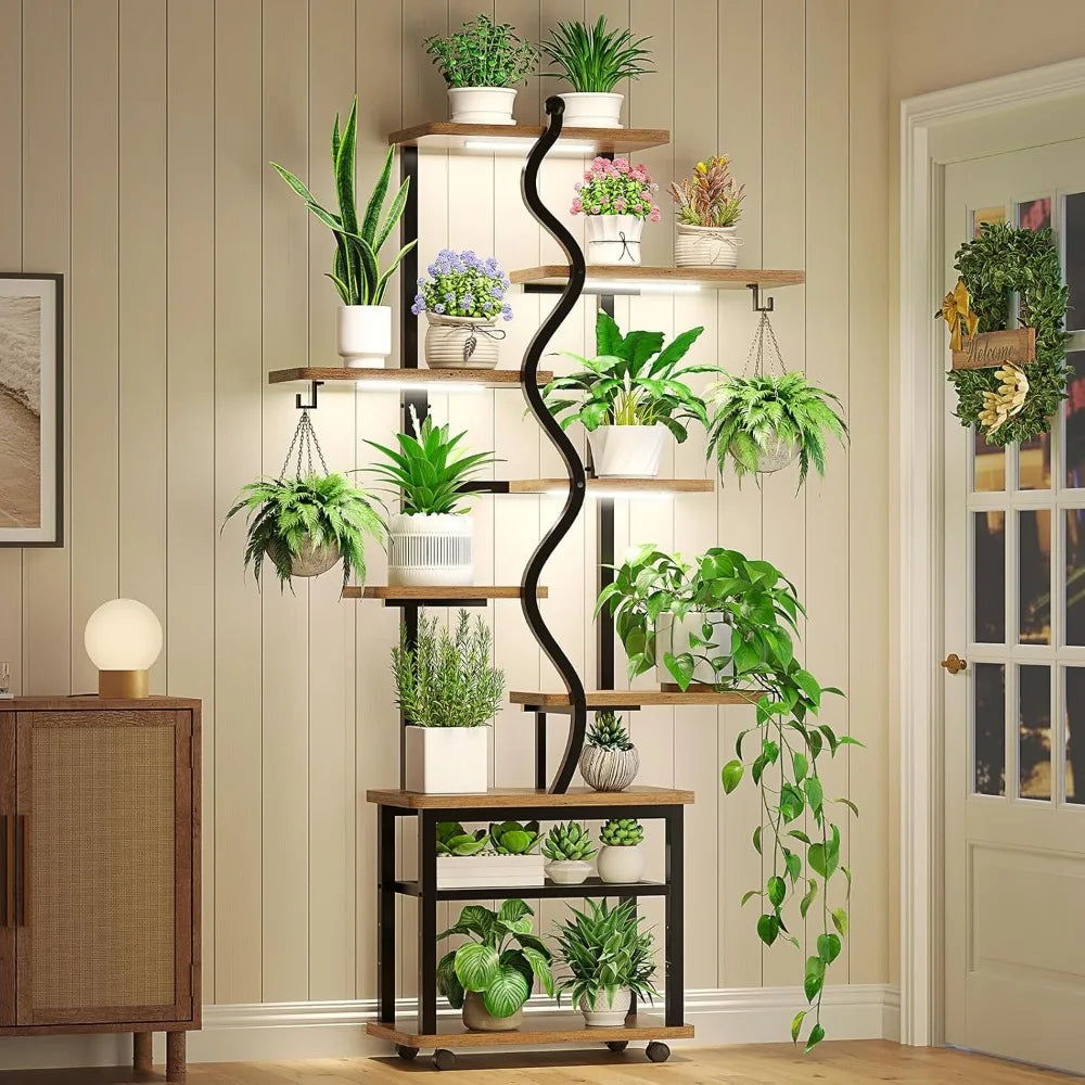 Plant Stand Indoor with Grow Lights, 71" Tall S-Shaped Metal