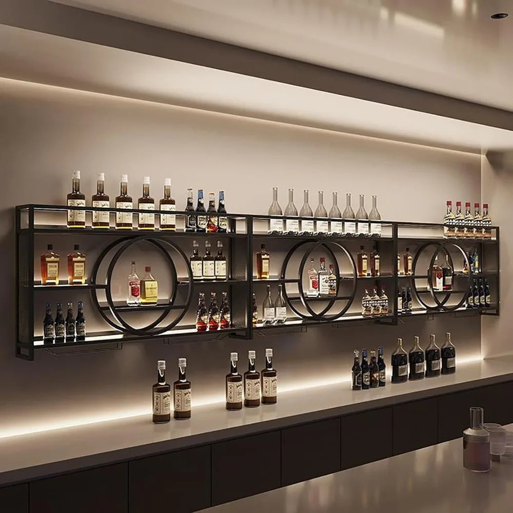 Modern Wine Storage Rack Wall Mounted With LED Light