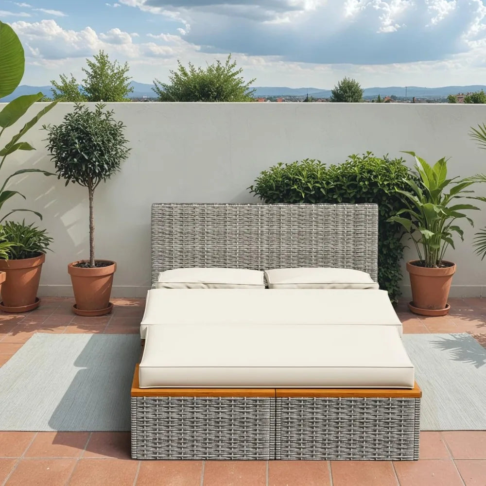 Outdoor Daybed Set Multifunctional Patio Day Bed Rattan