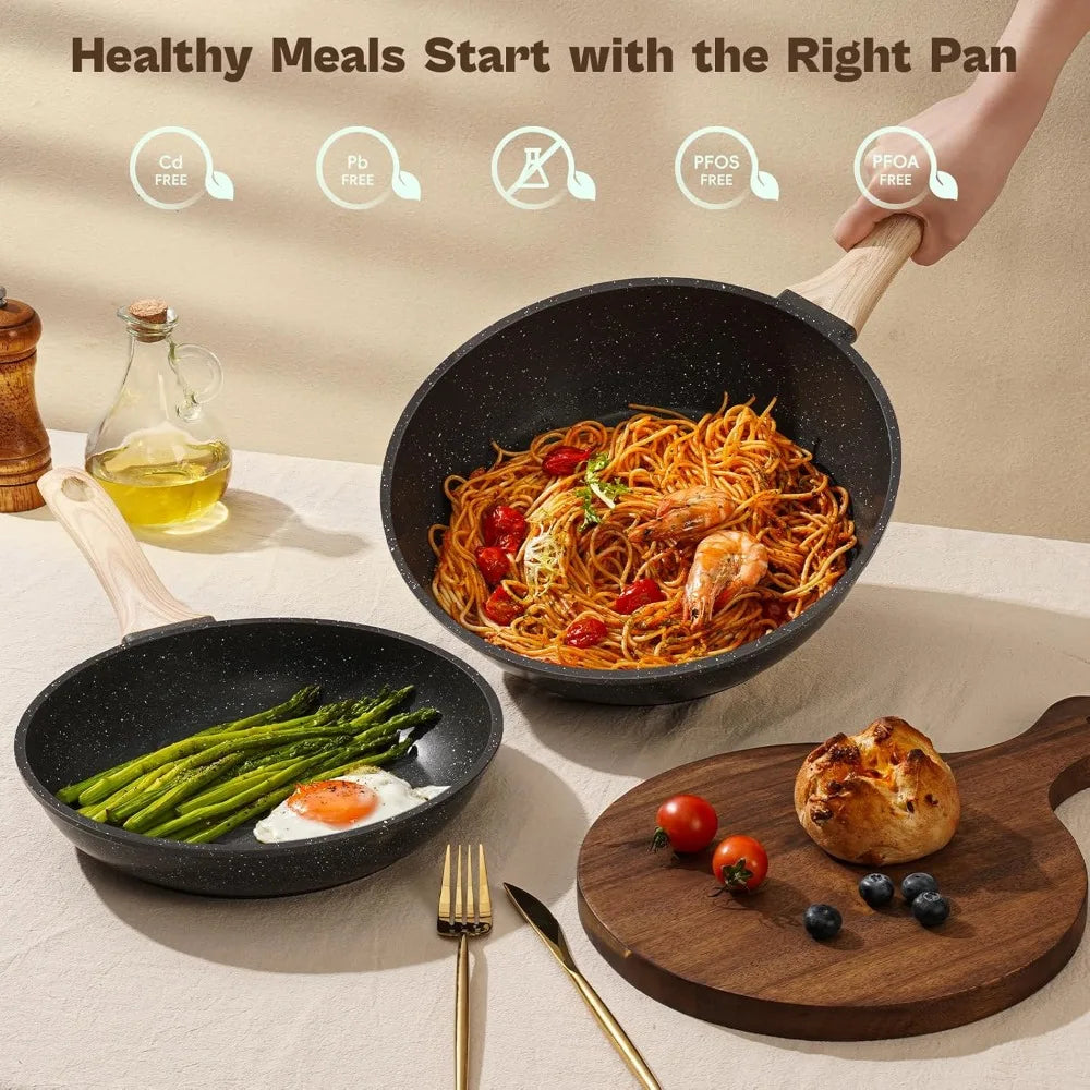 Black Granite Nonstick Pots and Pans Set Induction Nontoxic