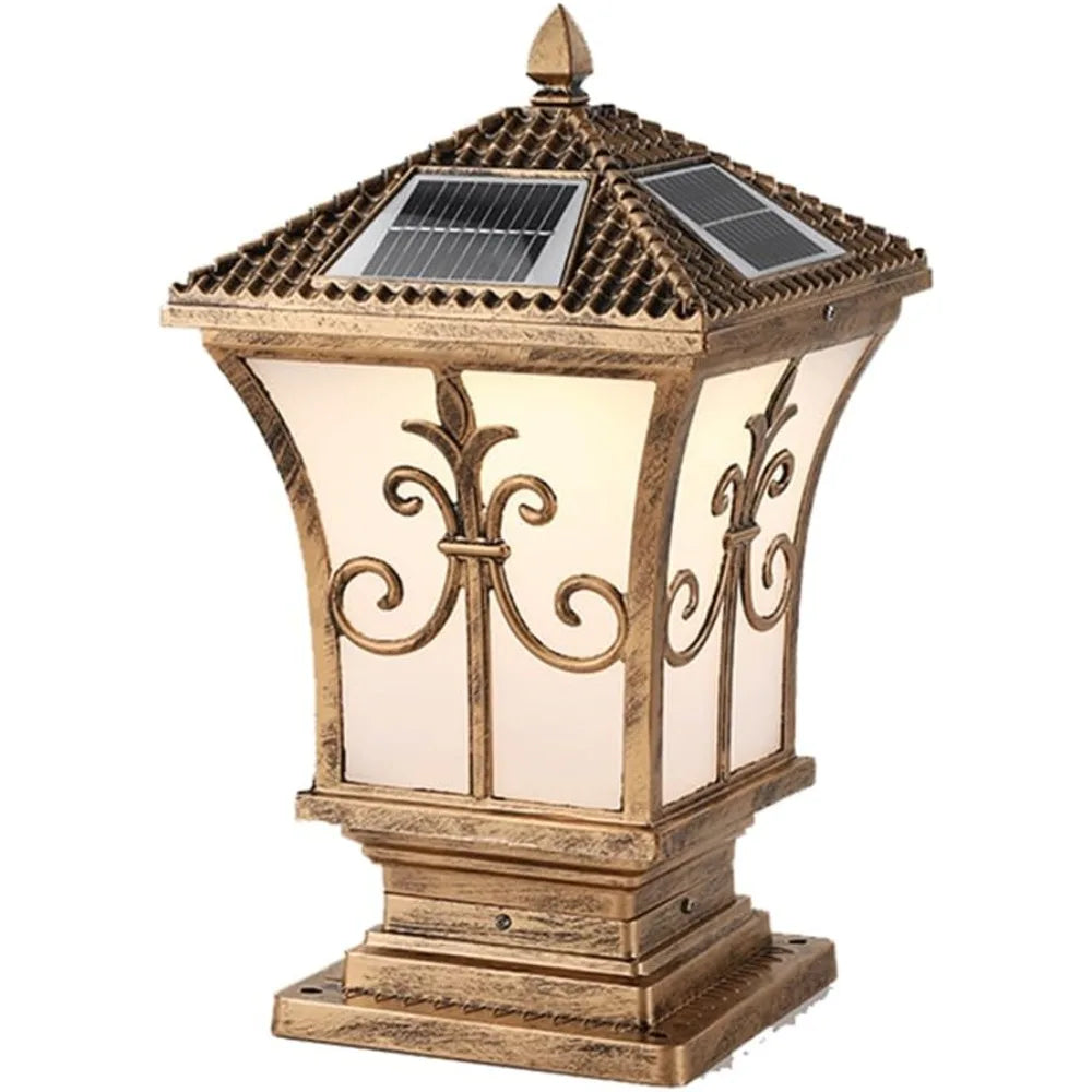 European Bronze Finish Pillar Lamp LED Solar Powered Cap Light