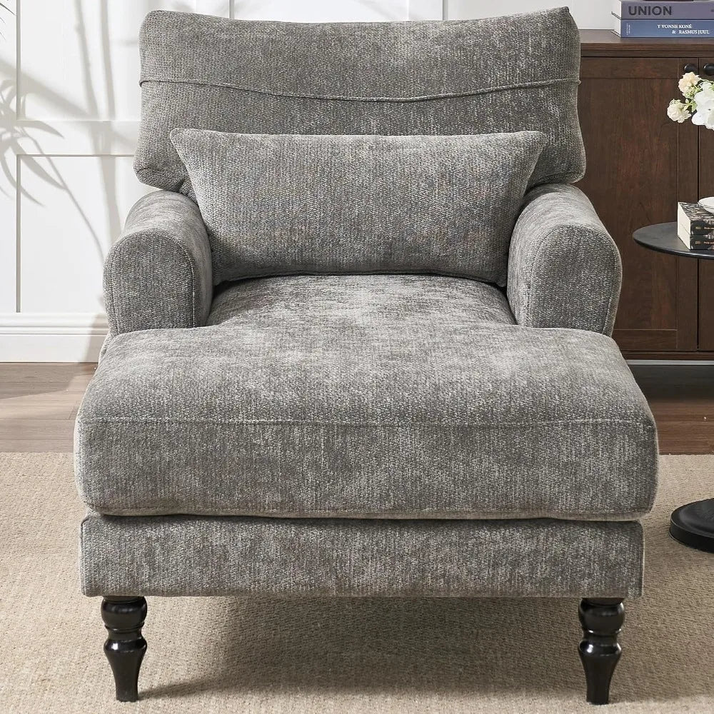 Modern Indoor Chaise Lounge Chair With Double Cushions