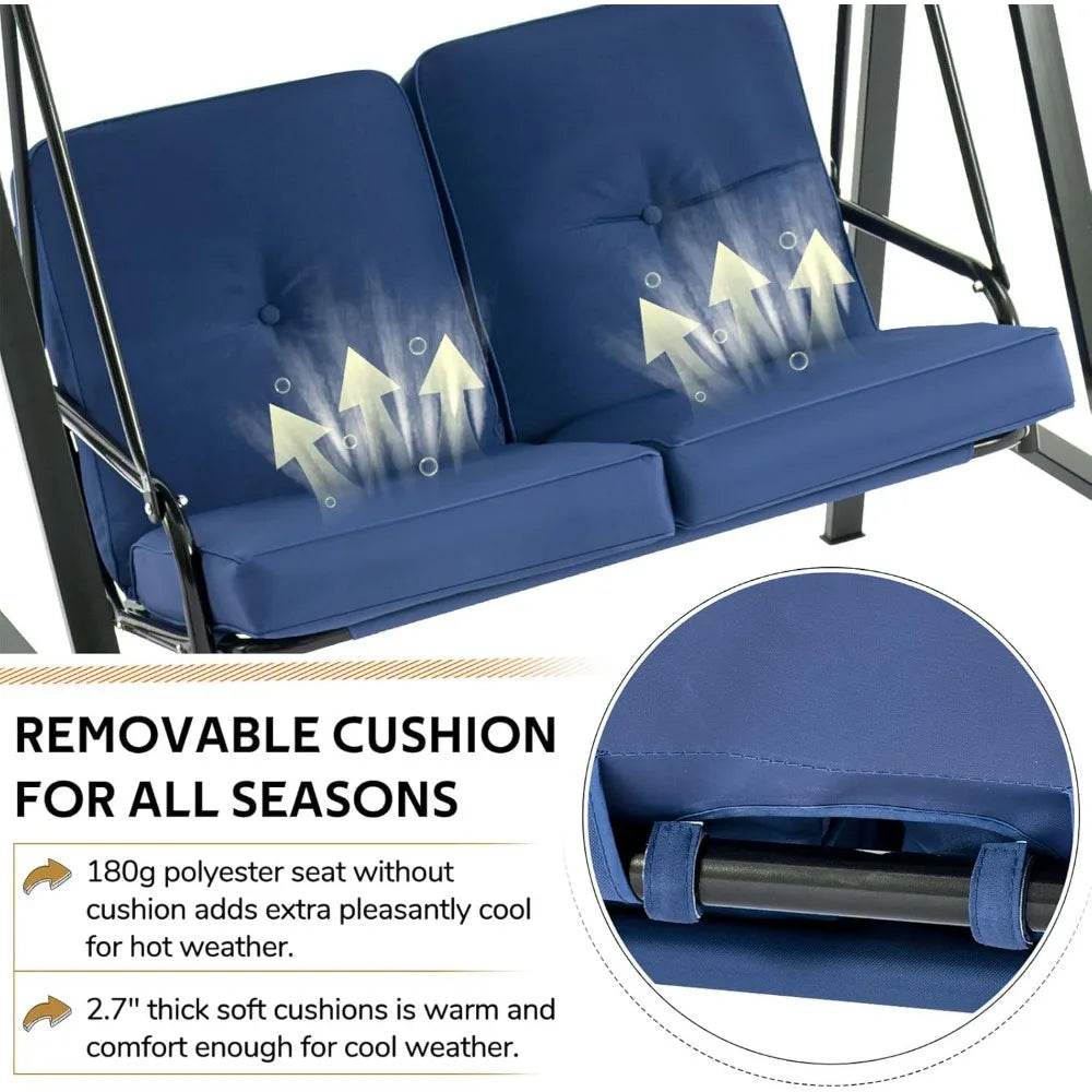 Outdoor Two Seat Patio Swing Chair With Adjustable Canopy