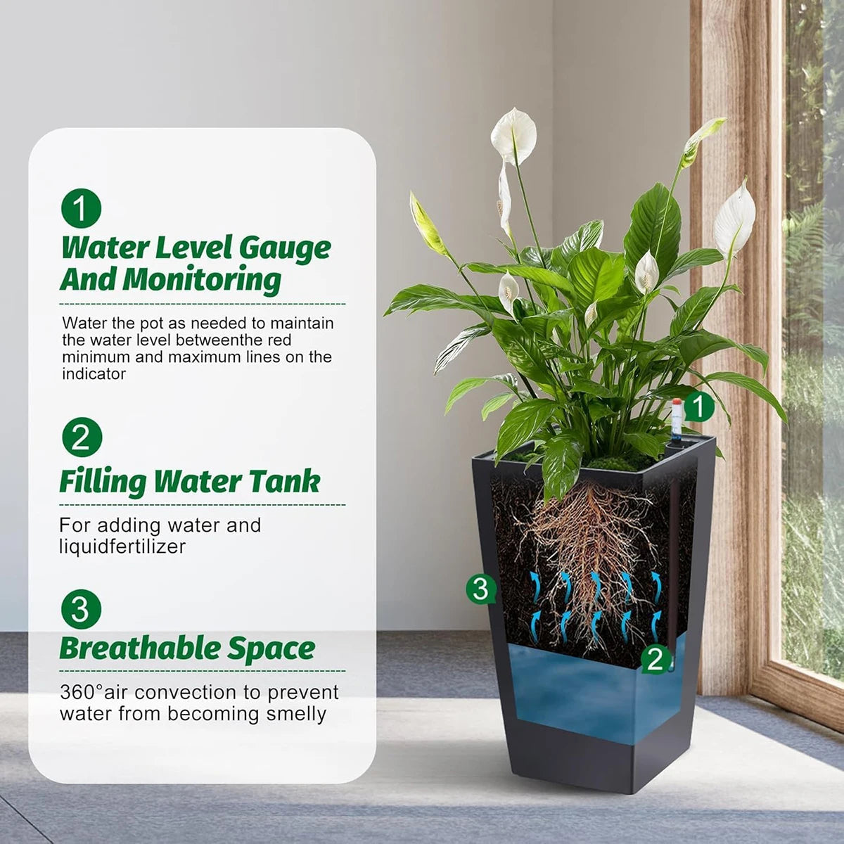 Rectangular Planters Set 2 With Drainage Holes And Level