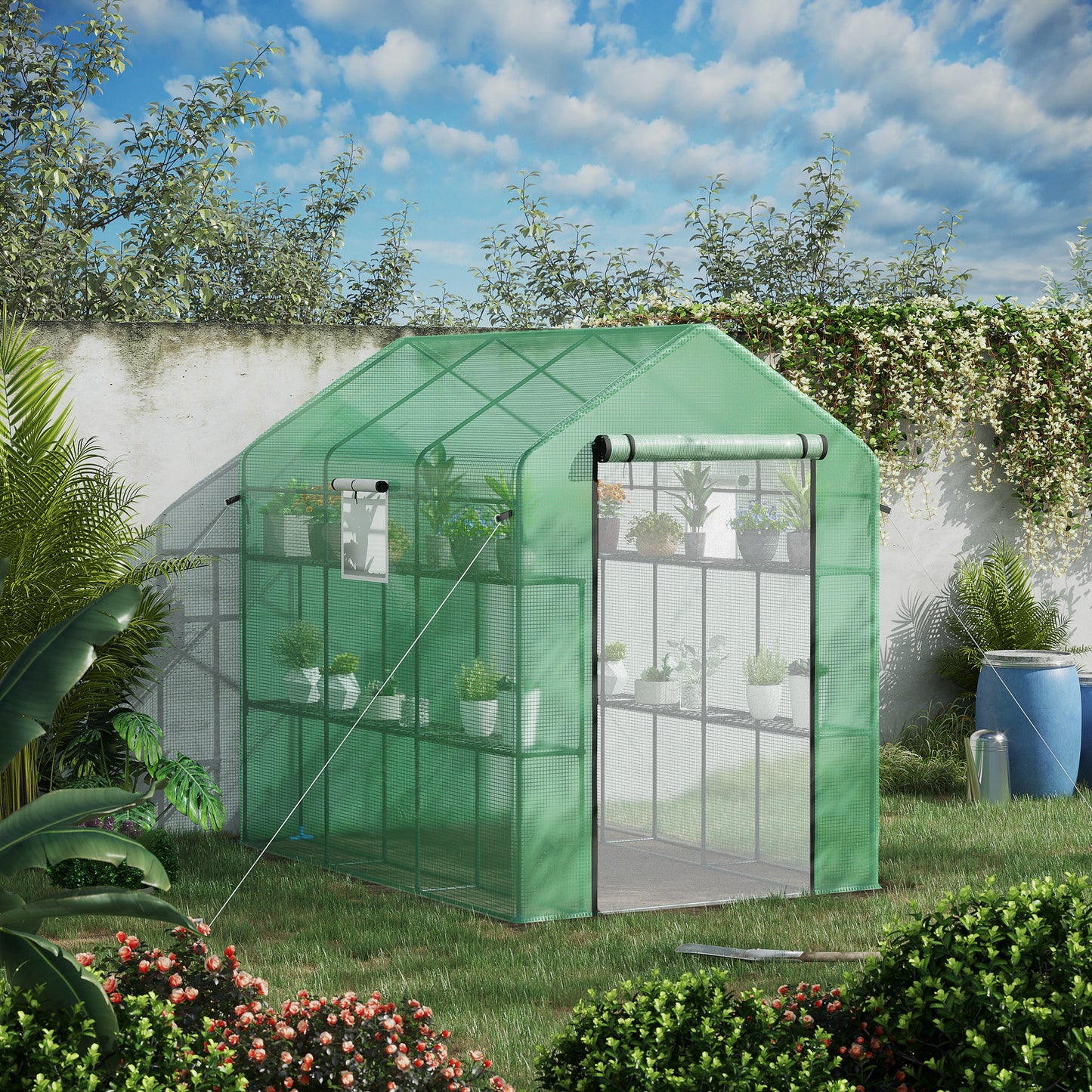 Walk-In Greenhouse with Shelves and UV Protection