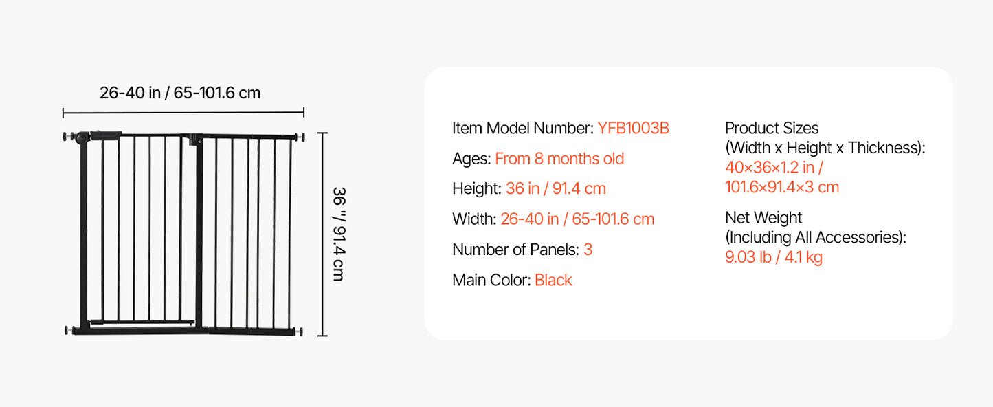 VEVOR Baby Gate 28 30 36 Inch High Walk Thru Pressure Mount