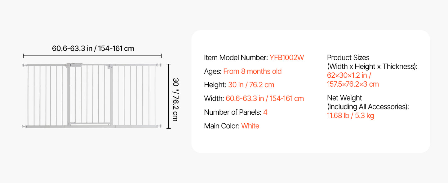 VEVOR Baby Gate 28 30 36 Inch High Walk Thru Pressure Mount