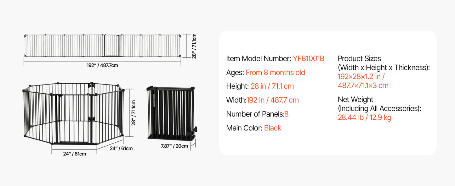VEVOR Baby Gate 28 30 36 Inch High Walk Thru Pressure Mount