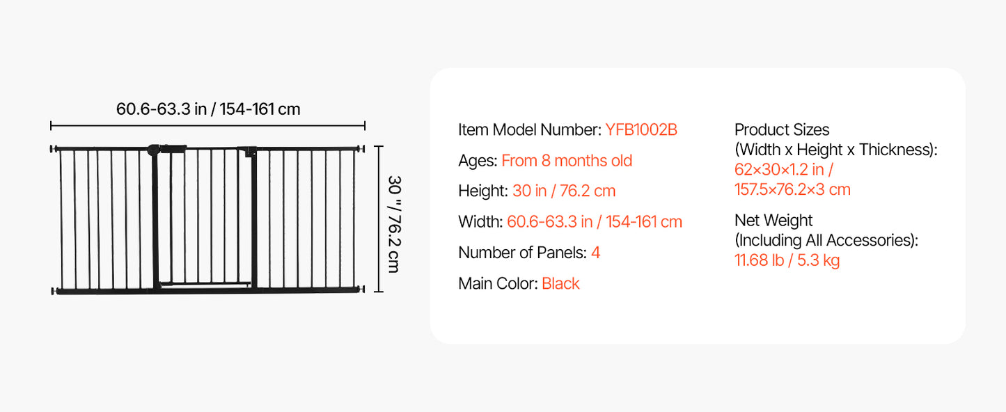 VEVOR Baby Gate 28 30 36 Inch High Walk Thru Pressure Mount