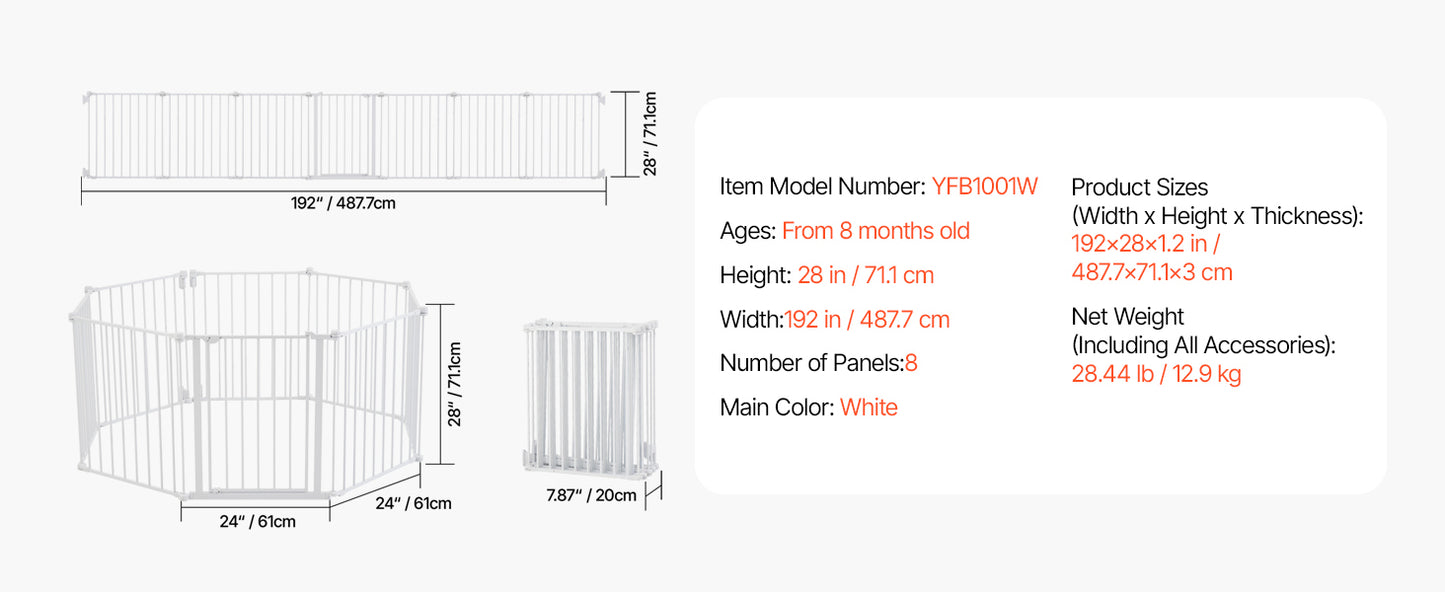 VEVOR Baby Gate 28 30 36 Inch High Walk Thru Pressure Mount