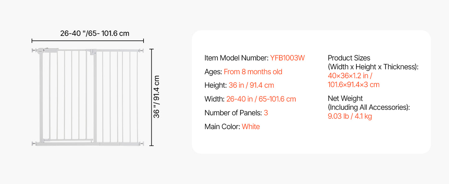VEVOR Baby Gate 28 30 36 Inch High Walk Thru Pressure Mount