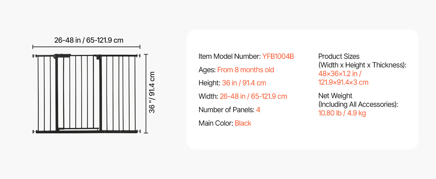 VEVOR Baby Gate 28 30 36 Inch High Walk Thru Pressure Mount
