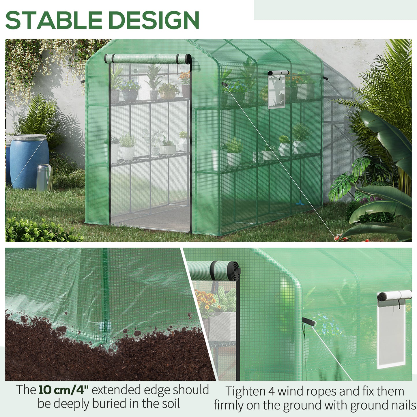Walk-In Greenhouse with Shelves and UV Protection