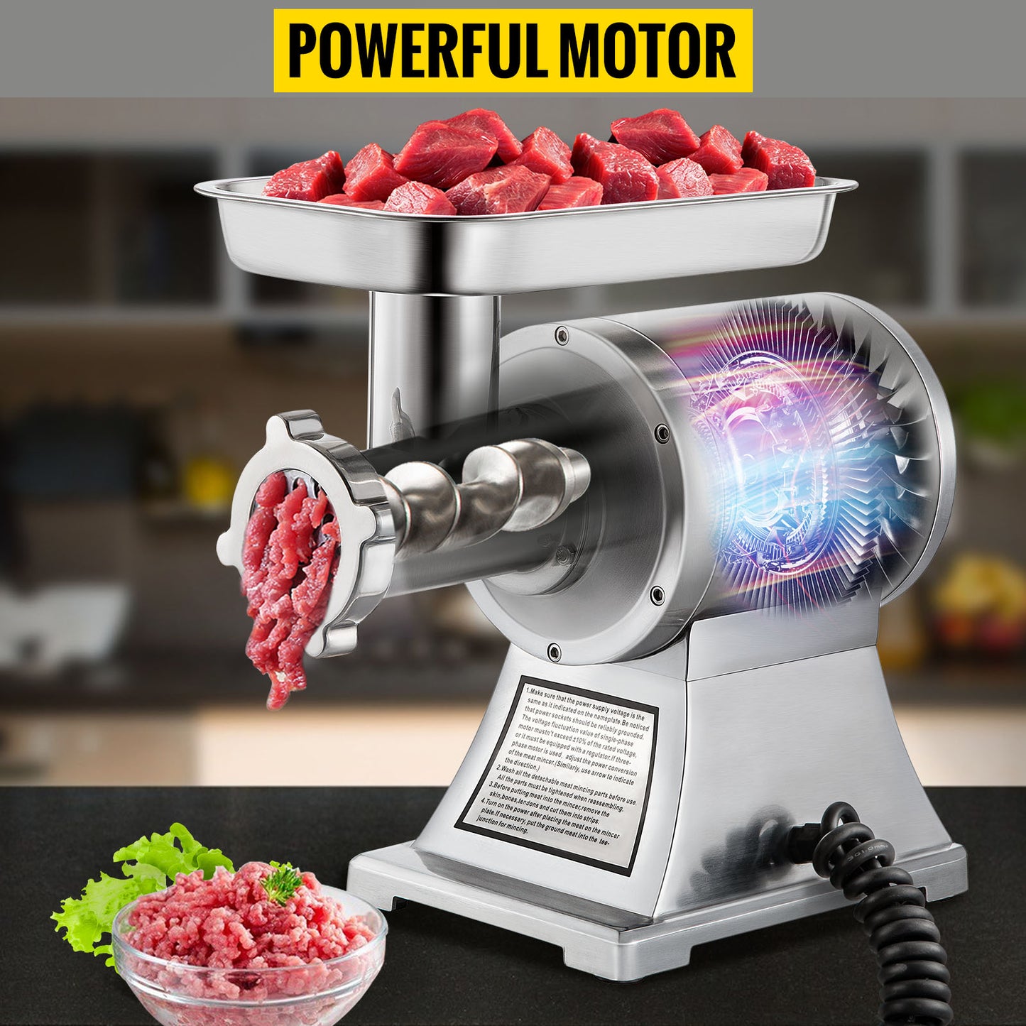 SucceBuy 250Kg/H Electric Meat Mincer Grinder Commercial Kitchen Chopper Food Processor Sausage Maker Machine Home Appliance