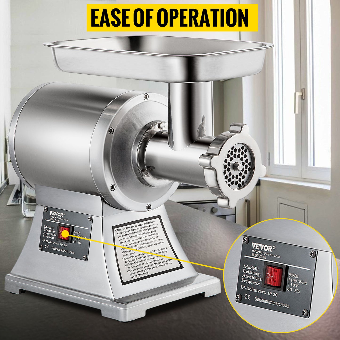 SucceBuy 250Kg/H Electric Meat Mincer Grinder Commercial Kitchen Chopper Food Processor Sausage Maker Machine Home Appliance
