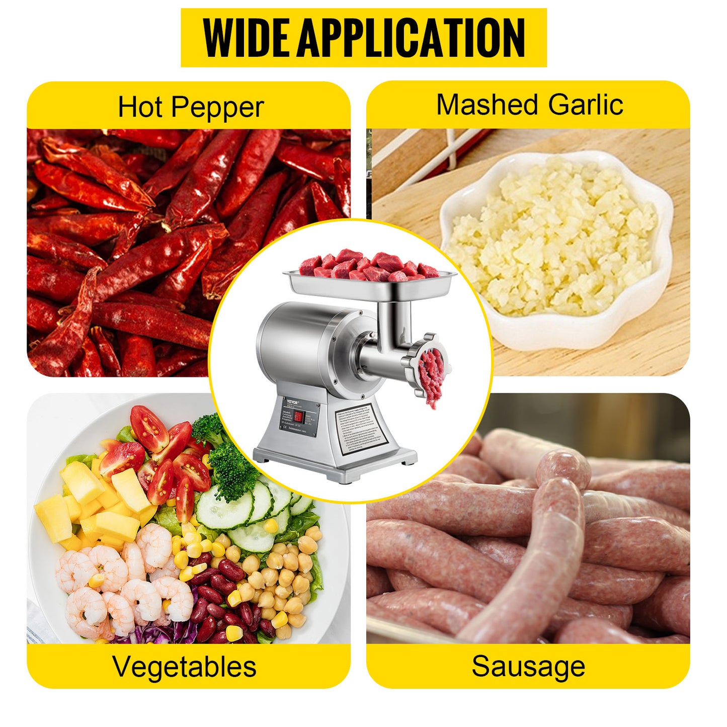 SucceBuy 250Kg/H Electric Meat Mincer Grinder Commercial Kitchen Chopper Food Processor Sausage Maker Machine Home Appliance