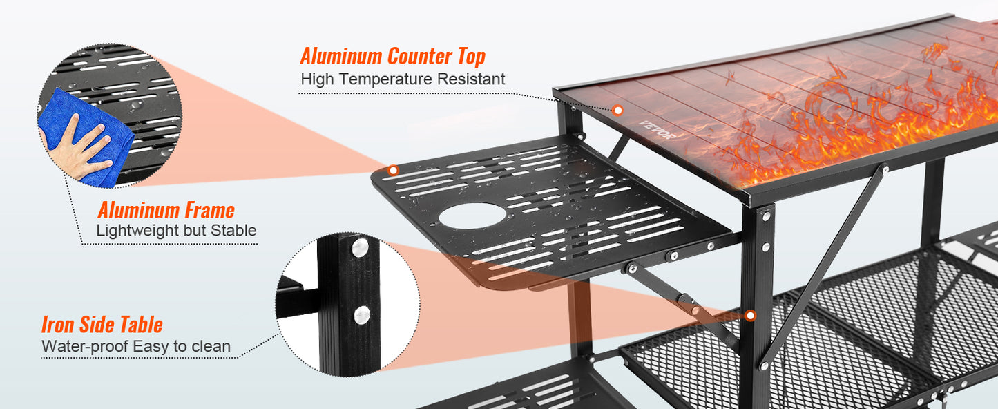SucceBuy Camping Kitchen Table with Sink Aluminum Folding Portable Outdoor Cook Station, for Picnic BBQ Beach Traveling