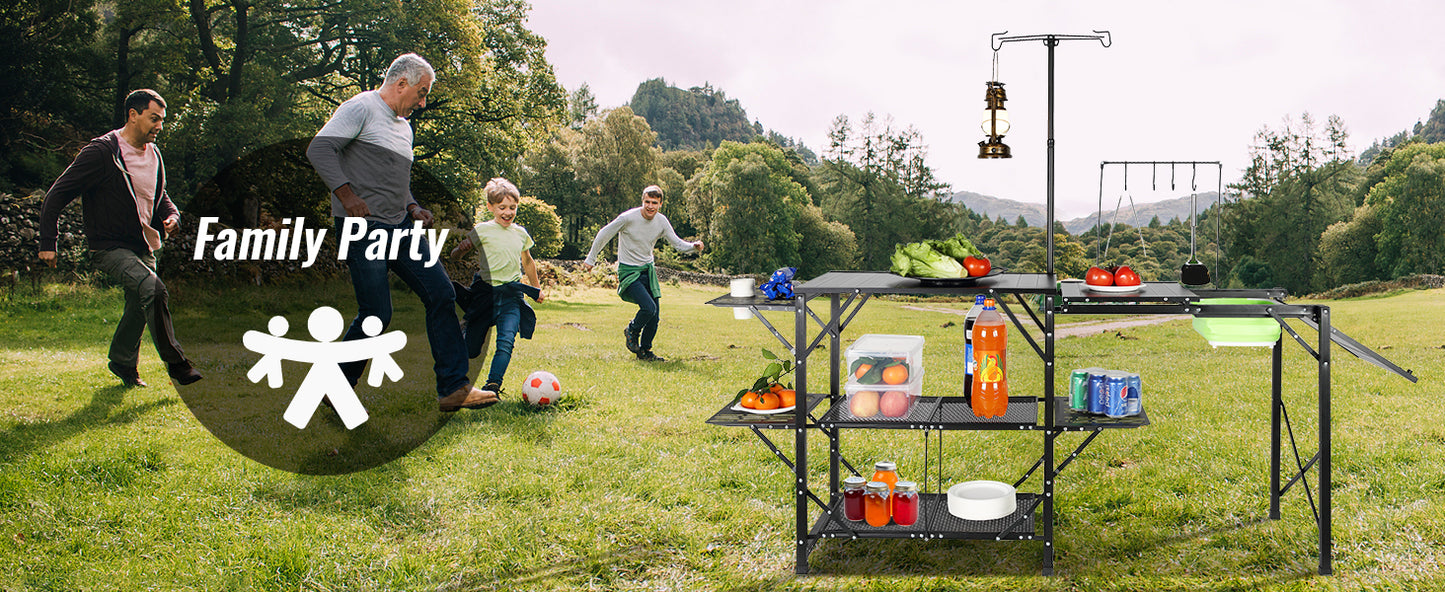 SucceBuy Camping Kitchen Table with Sink Aluminum Folding Portable Outdoor Cook Station, for Picnic BBQ Beach Traveling