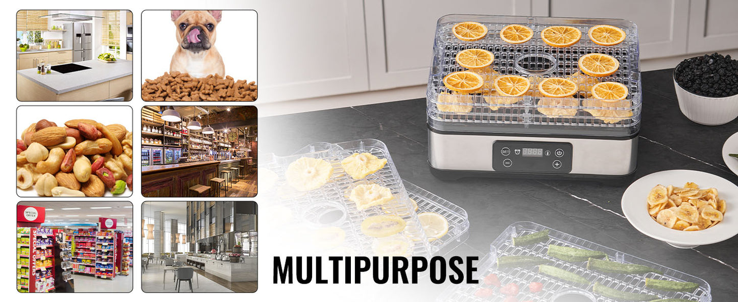SucceBuy 5 Tray Dehydrator 300W Stainless Steel Timer
