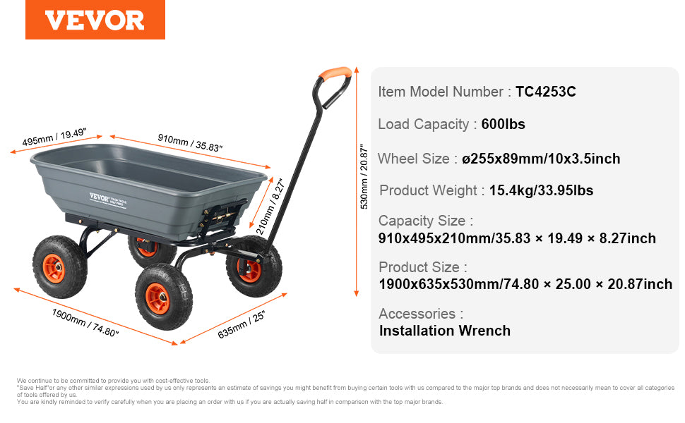 SucceBuy Poly Garden Dump Cart Steel Frame 2 In 1 Handle