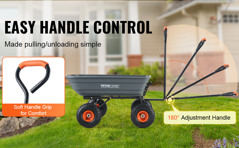 SucceBuy Poly Garden Dump Cart Steel Frame 2 In 1 Handle