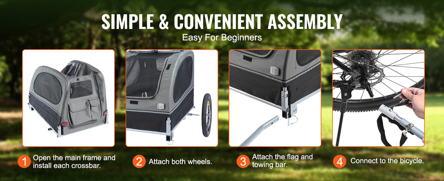 Dog Bike Trailer 88 Lbs Carrier Pet Cart Collapsible Storage