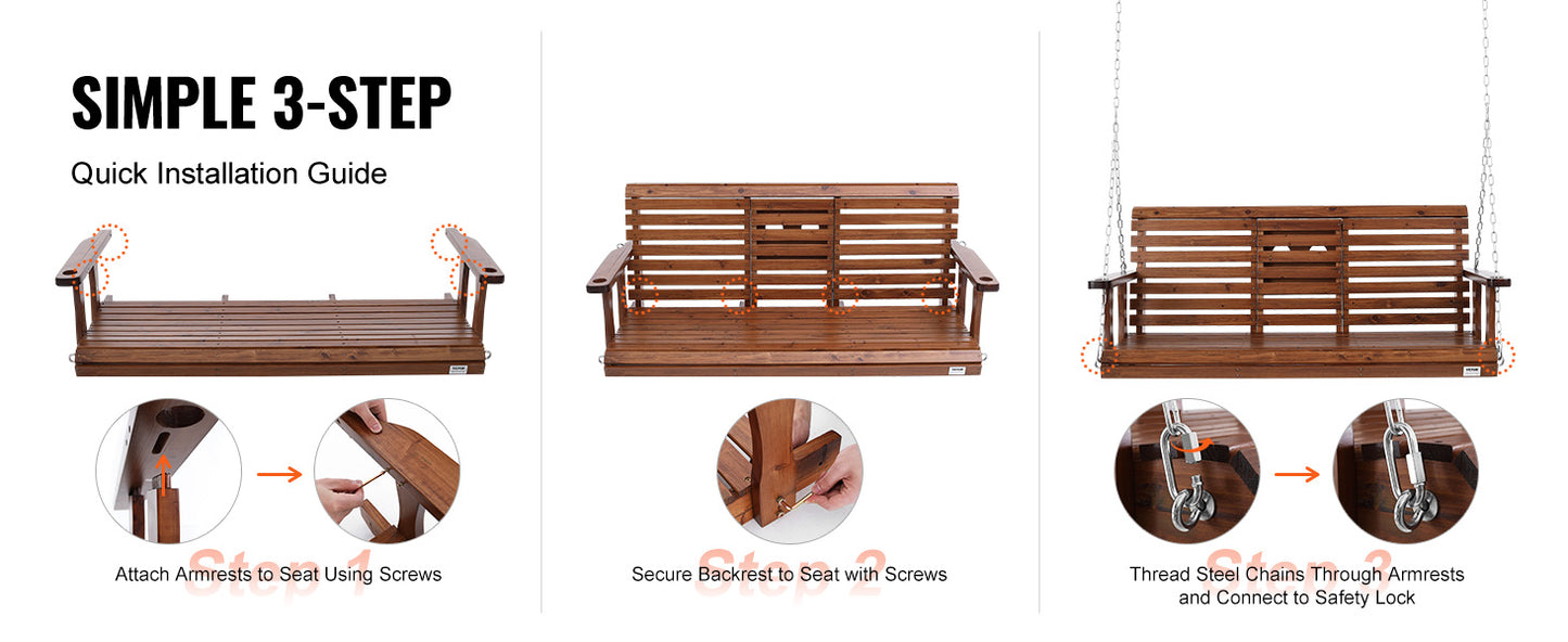 SucceBuy Cedar Wood Porch Swing 5 Ft Patio Bench 880 Lbs