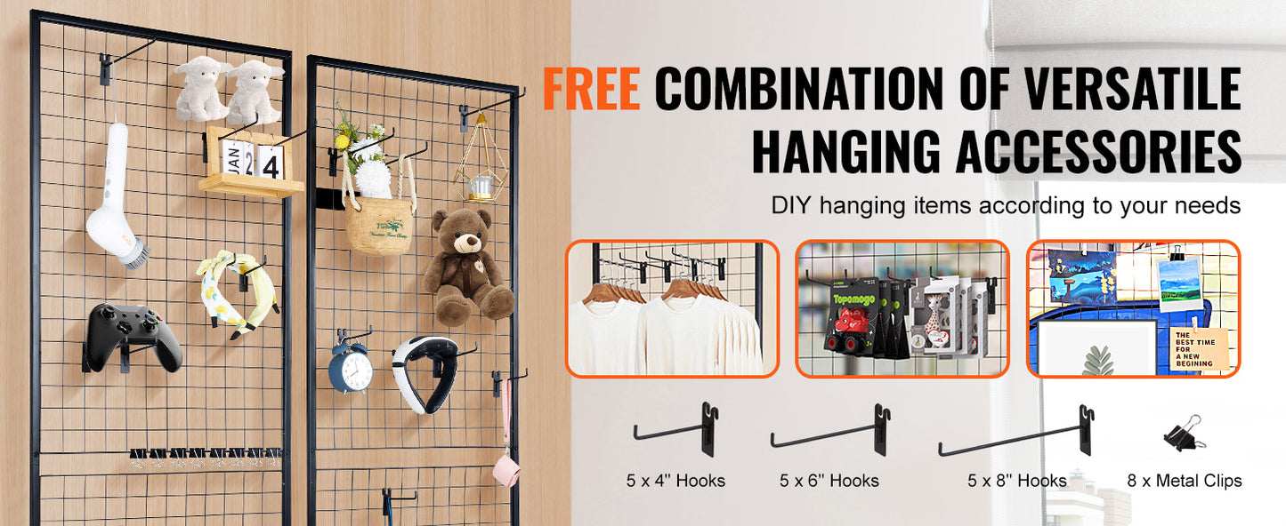 SucceBuy Grid Wall Panels Double Sided Gridwall Racks Hooks