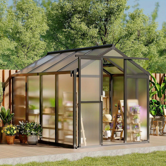 6x8 Ft Aluminum Polycarbonate Walk-in Greenhouse
