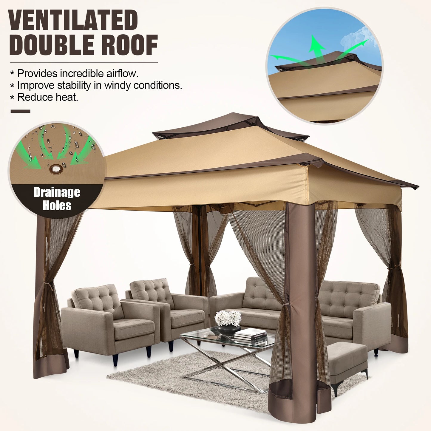 12x12 Pop Up Gazebo With Mosquito Netting Outdoor Carry Bag