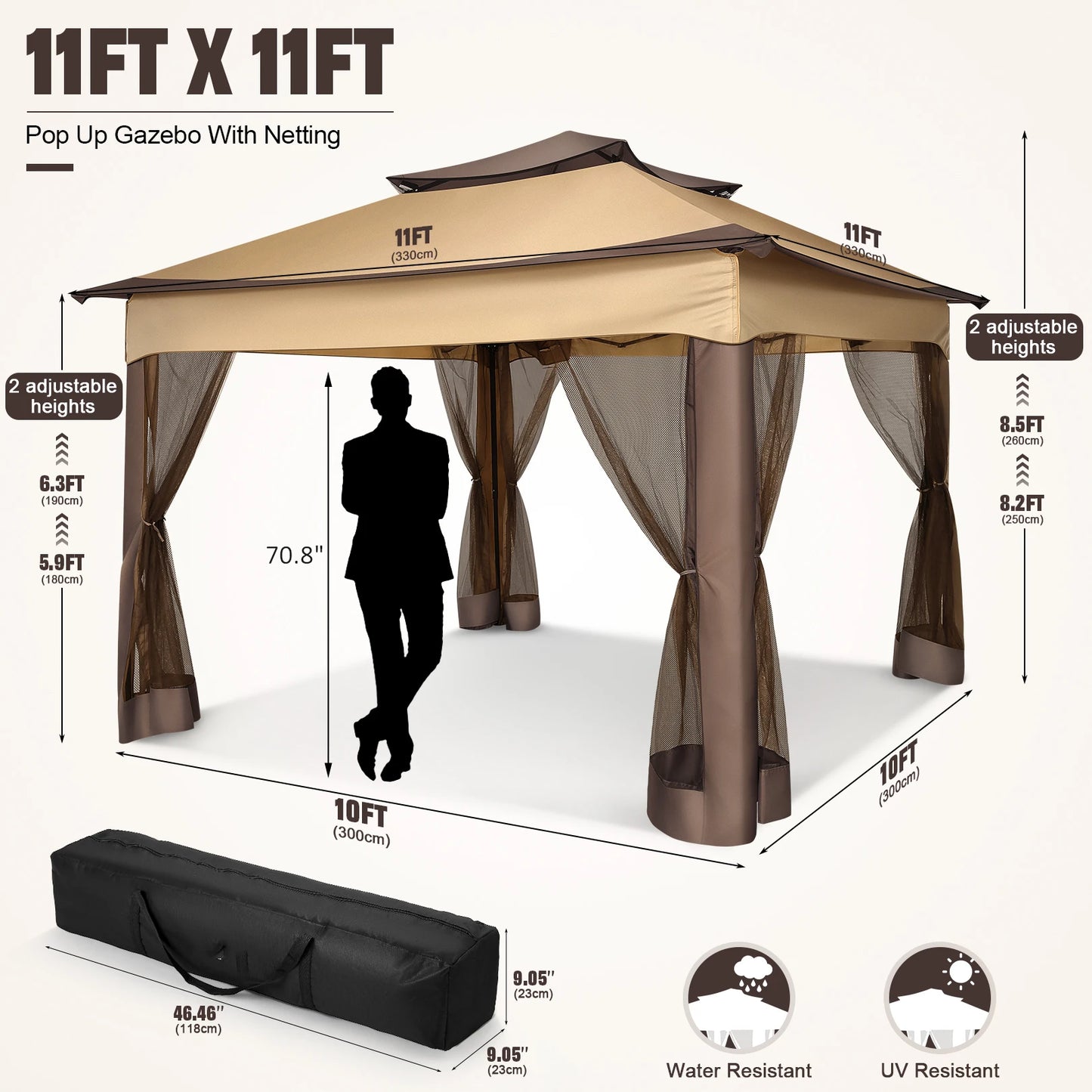 12x12 Pop Up Gazebo With Mosquito Netting Outdoor Carry Bag