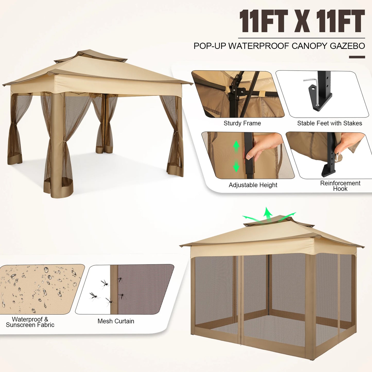 12x12 Pop Up Gazebo With Mosquito Netting Outdoor Carry Bag