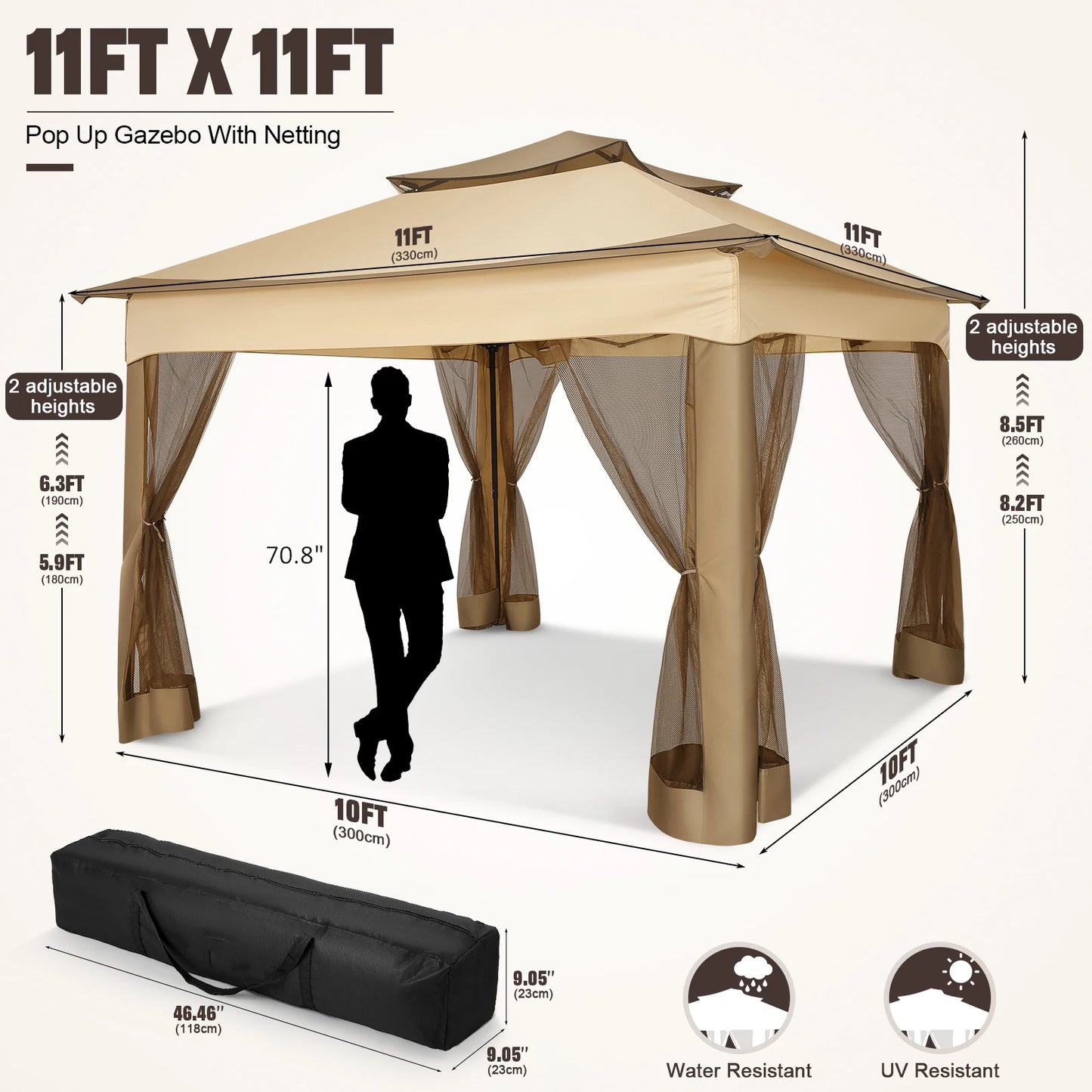 12x12 Pop Up Gazebo With Mosquito Netting Outdoor Carry Bag