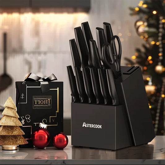 Astercook 15 Piece German Stainless Knife Set With Sharpener