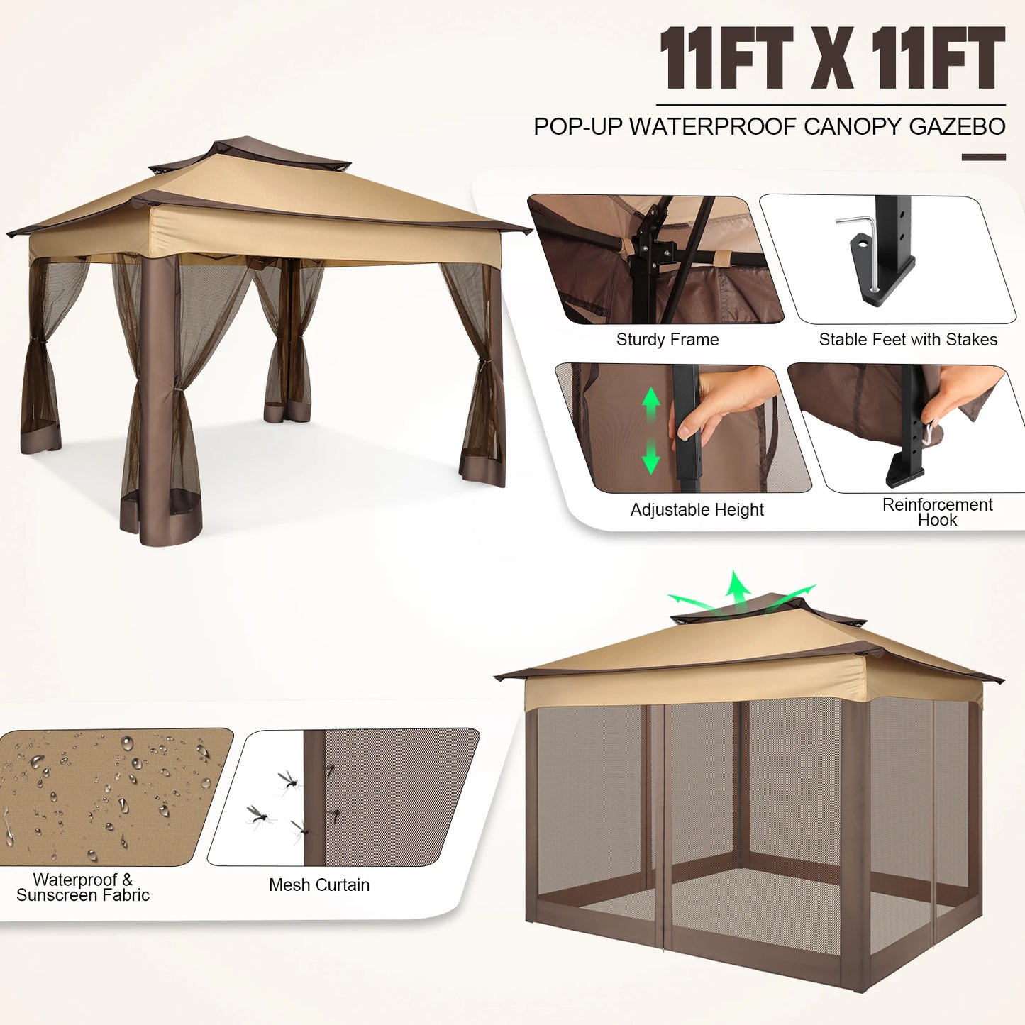 12x12 Pop Up Gazebo With Mosquito Netting Outdoor Carry Bag