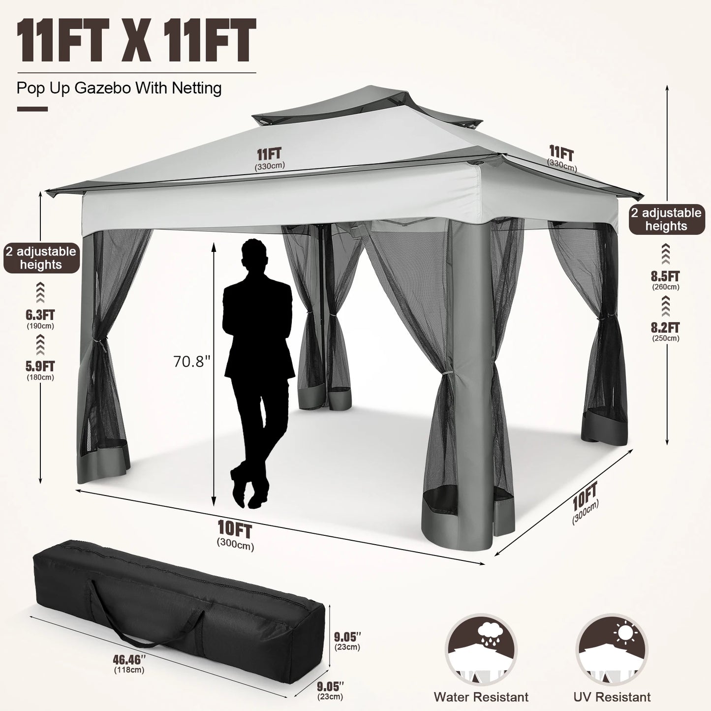 12x12 Pop Up Gazebo With Mosquito Netting Outdoor Carry Bag