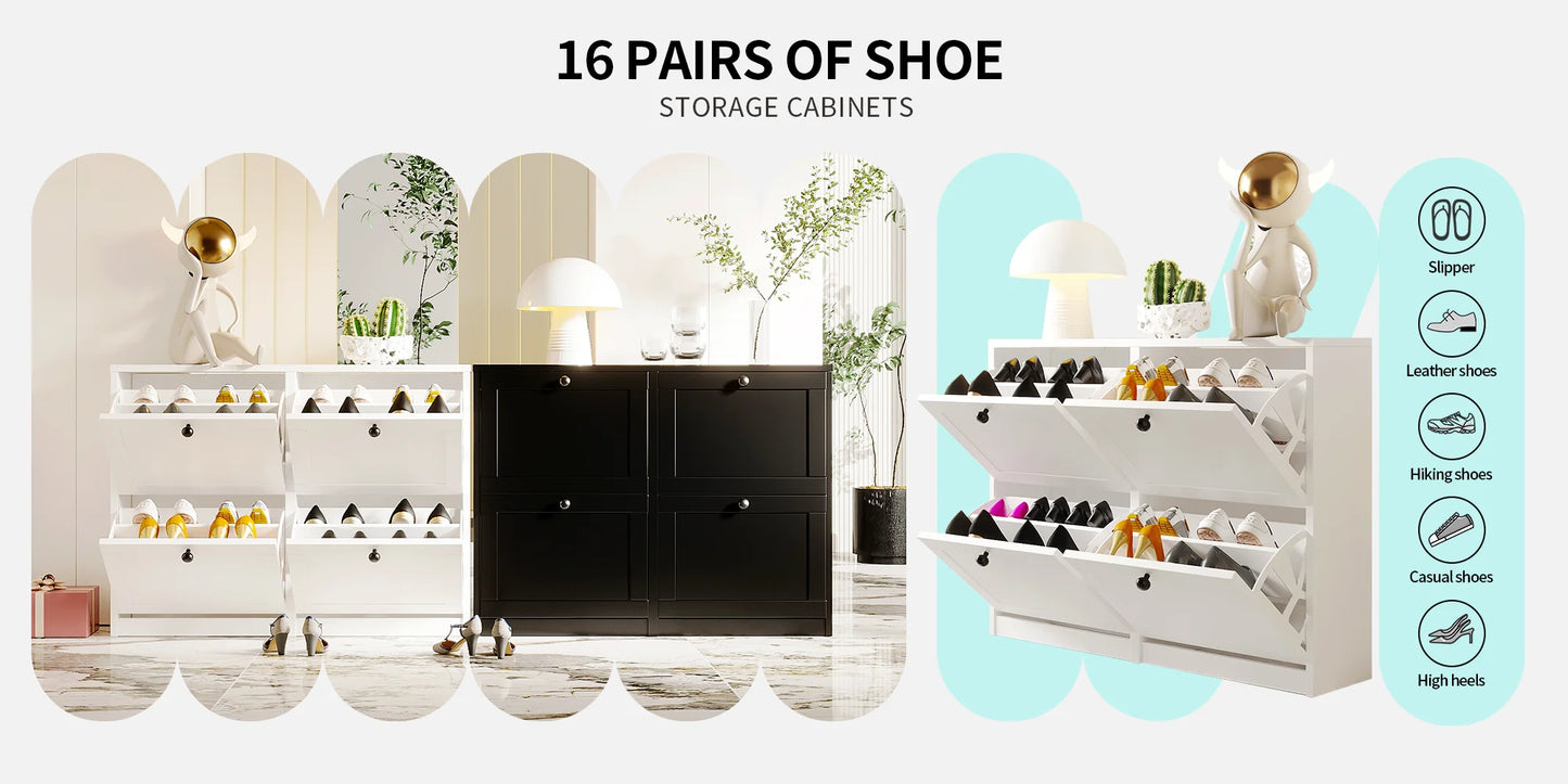 Shoe Cabinet Flip Drawers Freestanding Adjustable Shelf
