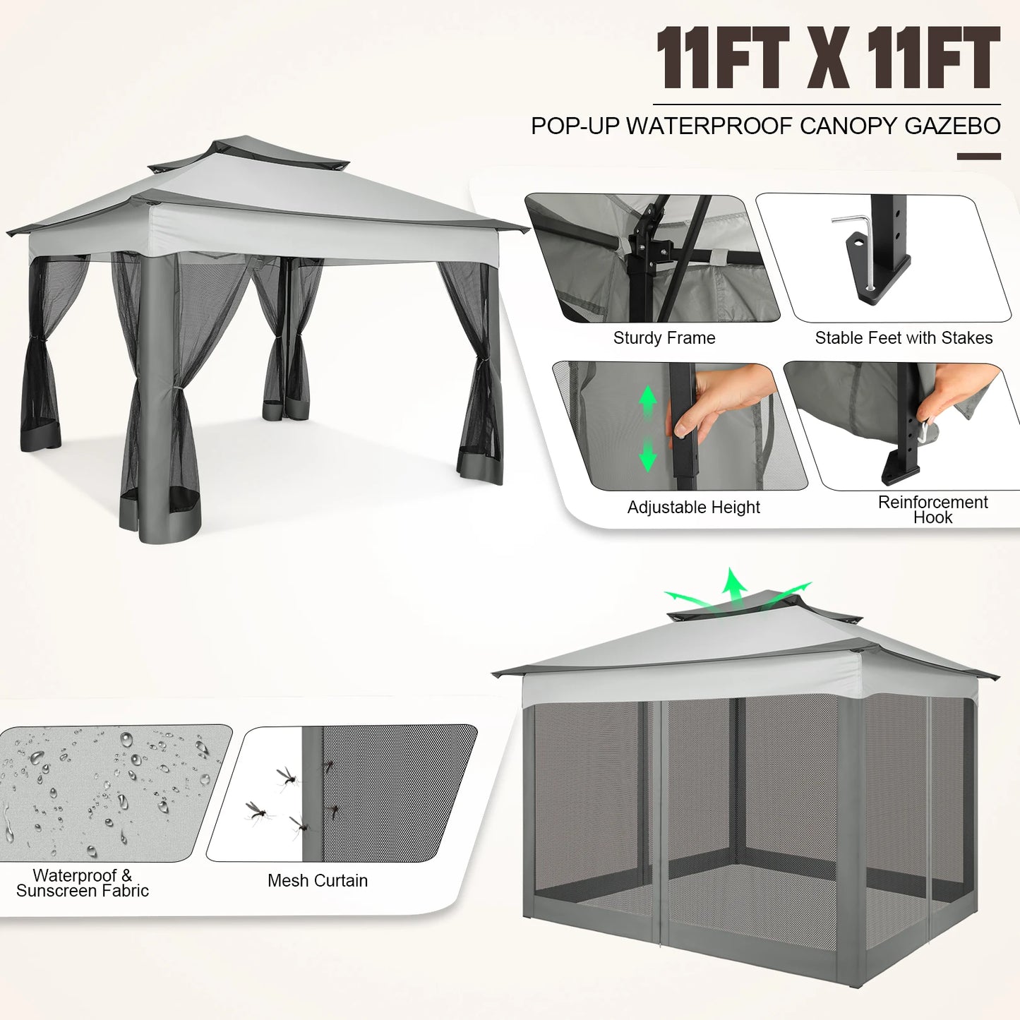 12x12 Pop Up Gazebo With Mosquito Netting Outdoor Carry Bag