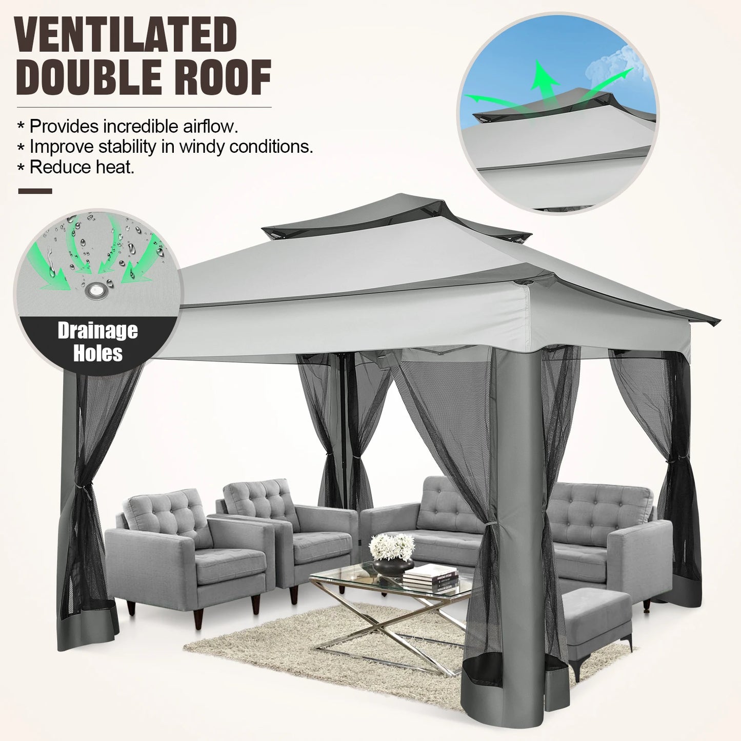 12x12 Pop Up Gazebo With Mosquito Netting Outdoor Carry Bag
